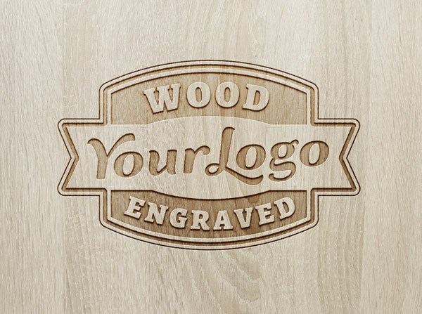 Wood Engraved Logo Lockup - 3d logo MOCKUPS