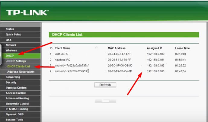 DHCP Client List TP-Link
