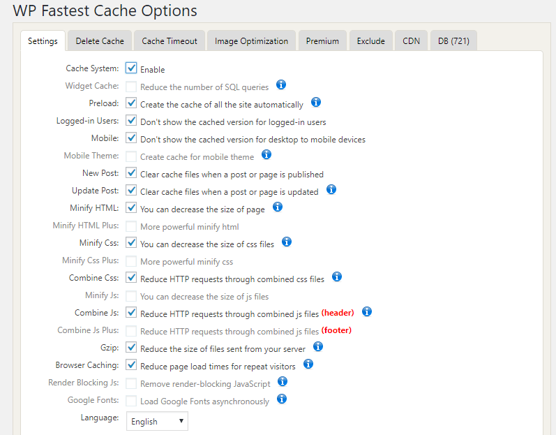 WP Fastest Cache Option