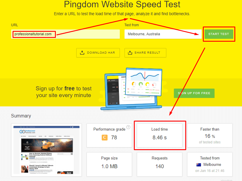 Pindom Website Speed Test