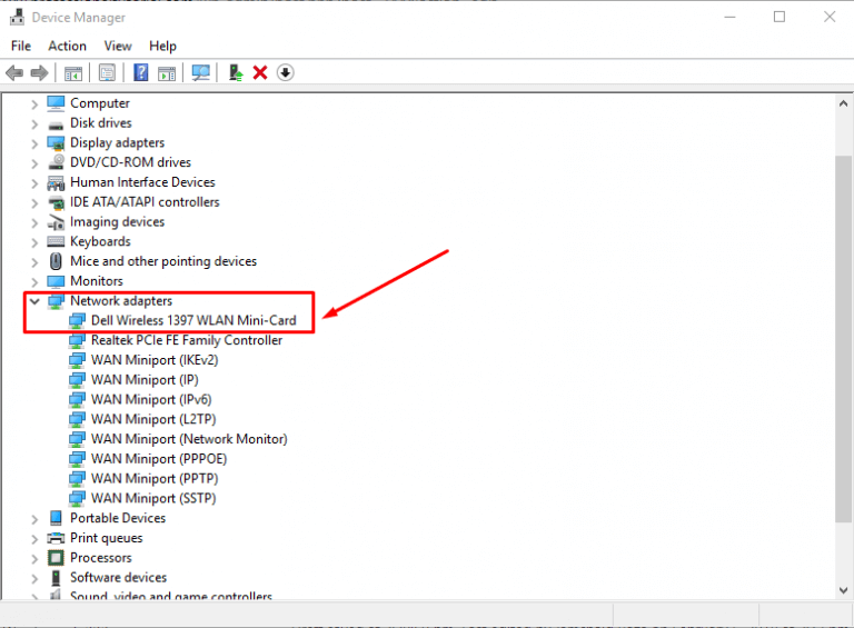 dell wireless lan card not in device manager