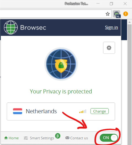 Browsec VPN Activated