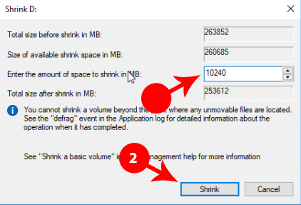 amount of space to shrink